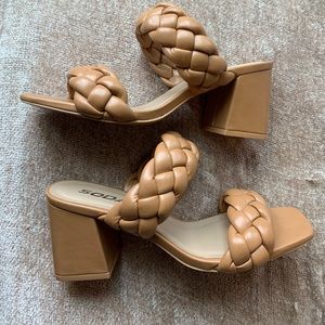 Nude braided chunky heels